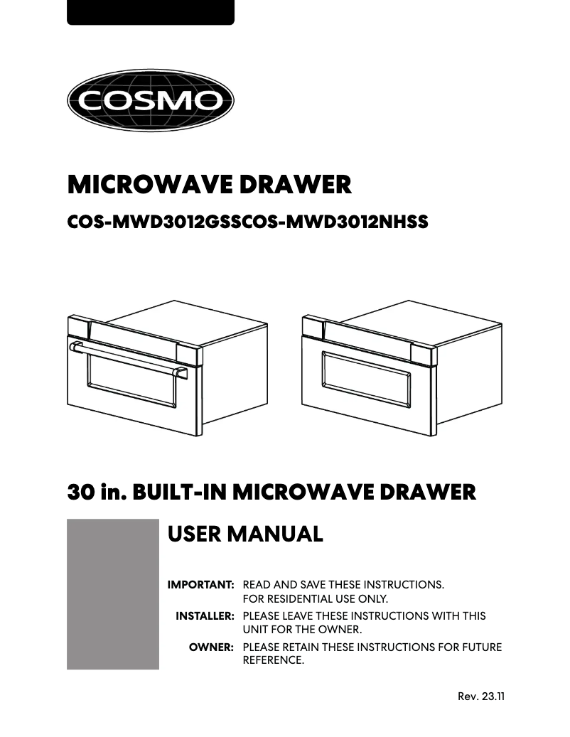 Page 1 de la notice Manuel utilisateur Cosmo COS-MWD3012NHSS