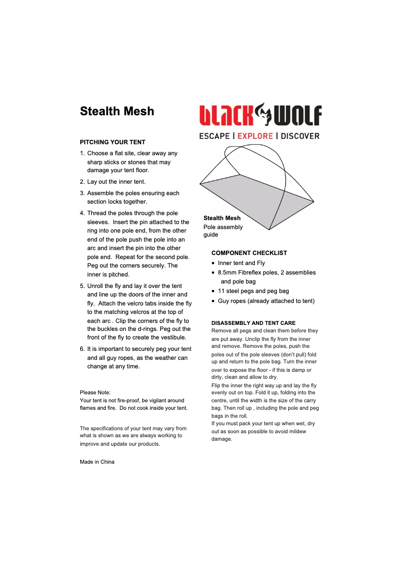 Page 1 de la notice Manuel utilisateur Black Wolf Stealth Mesh