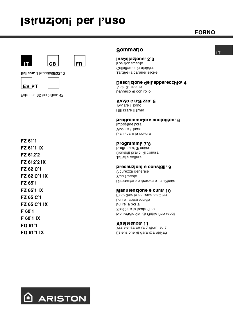 Page 1 de la notice Manuel utilisateur Ariston Thermo FZ 65.1 IX