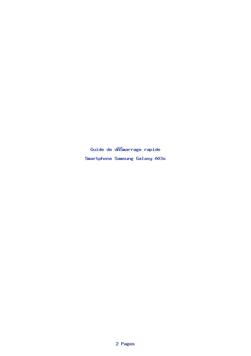 Page 1 de la notice Guide de démarrage rapide Samsung Galaxy A03s
