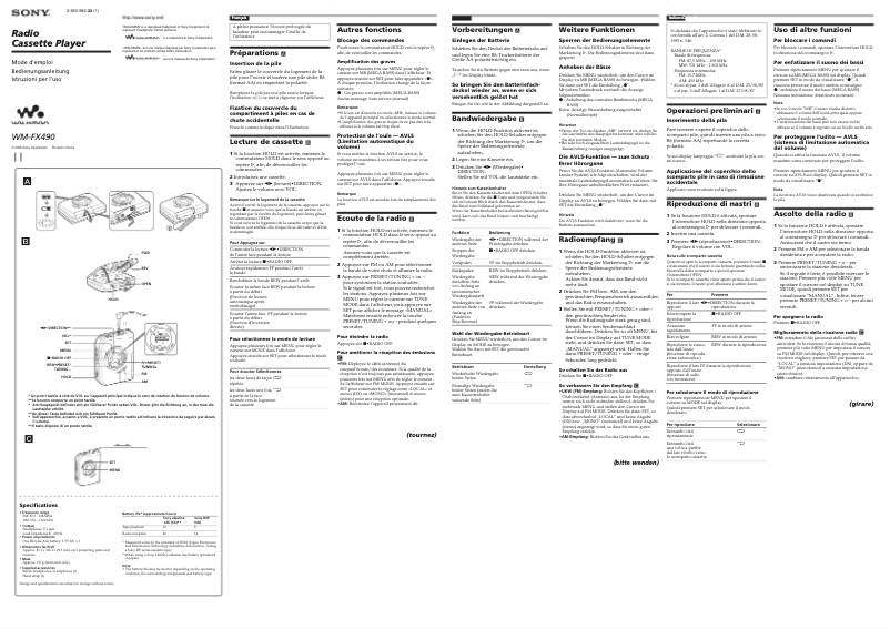Page 1 de la notice Manuel utilisateur Sony Walkman WM-FX490