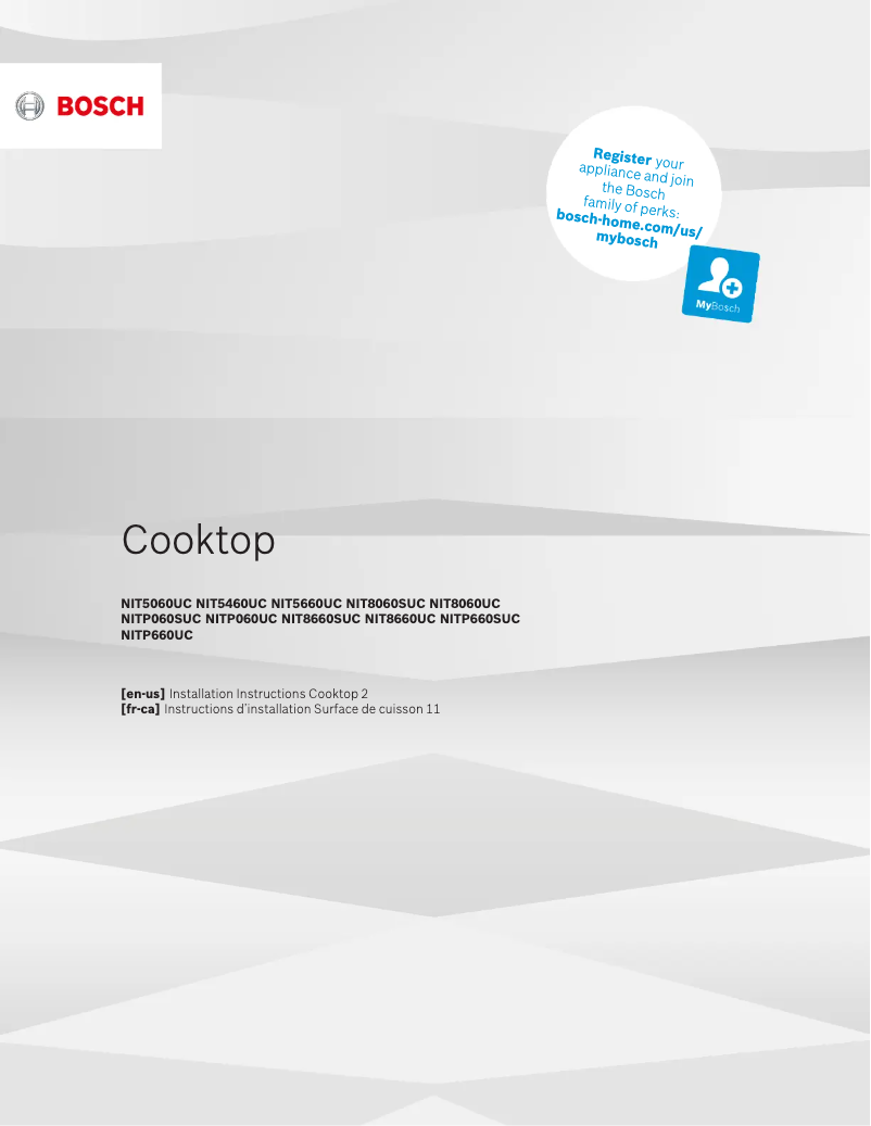 Page 1 de la notice Guide d'installation Bosch NIT8060SUC