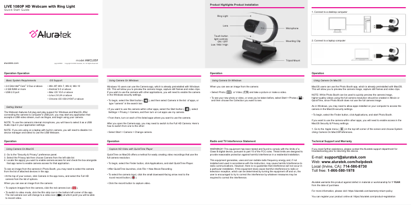 Page 1 de la notice Mode d'emploi Aluratek AWCL05F