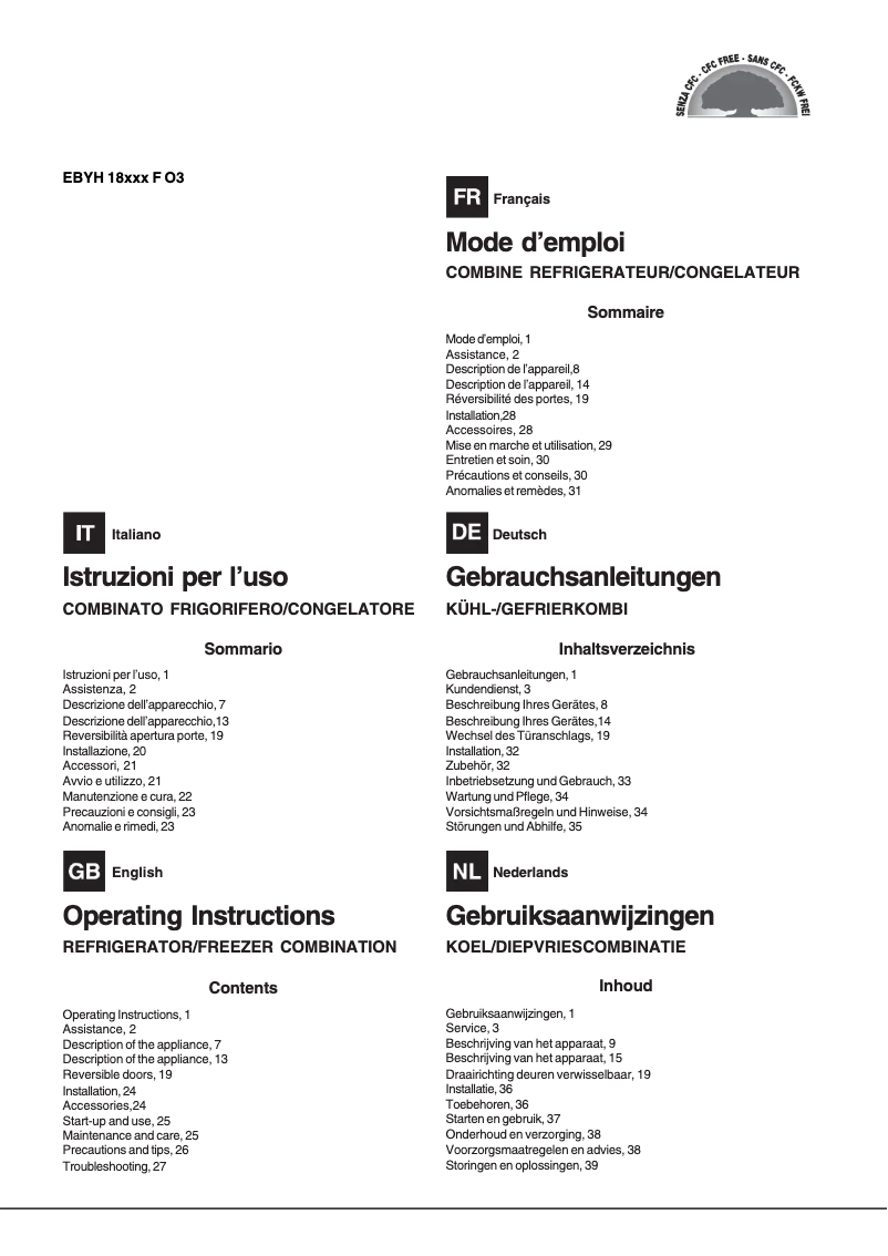 Page 1 de la notice Manuel utilisateur Hotpoint Ariston EBYH 18223 F O3