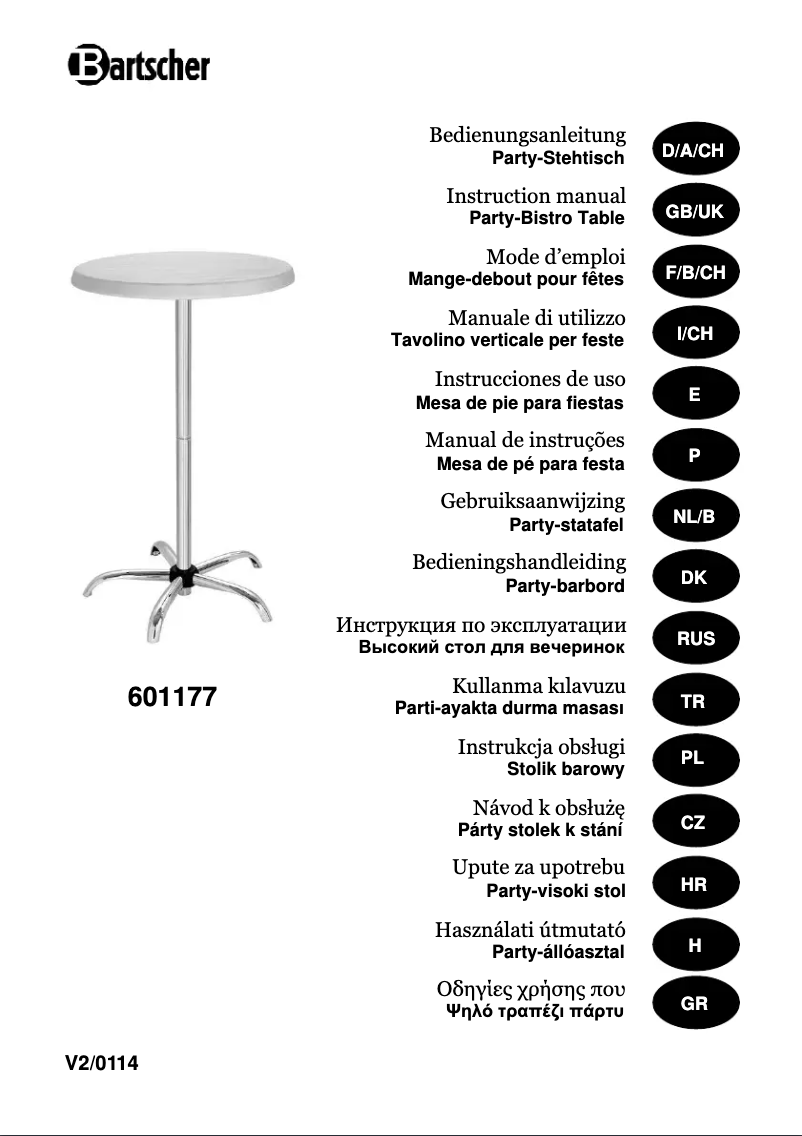 Page 1 de la notice Manuel utilisateur Bartscher 601177
