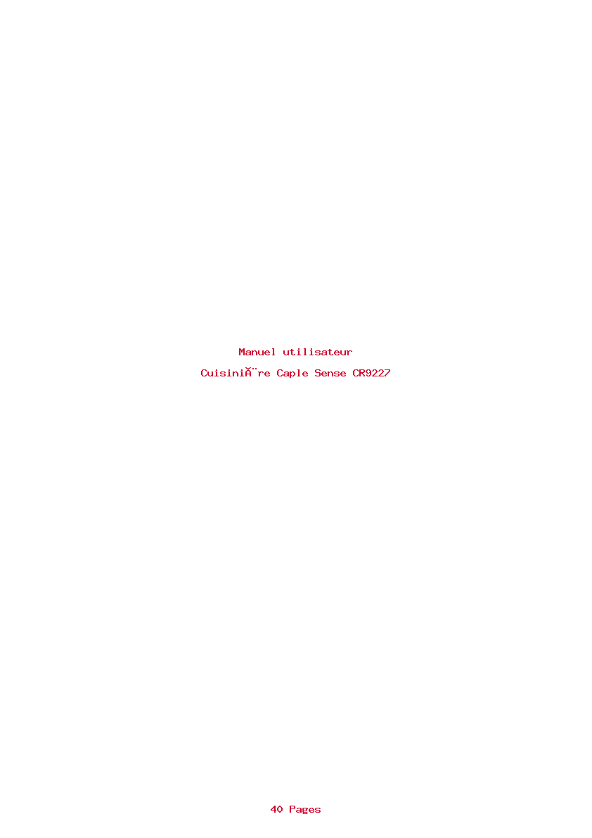 Page 1 de la notice Manuel utilisateur Caple Sense CR9227