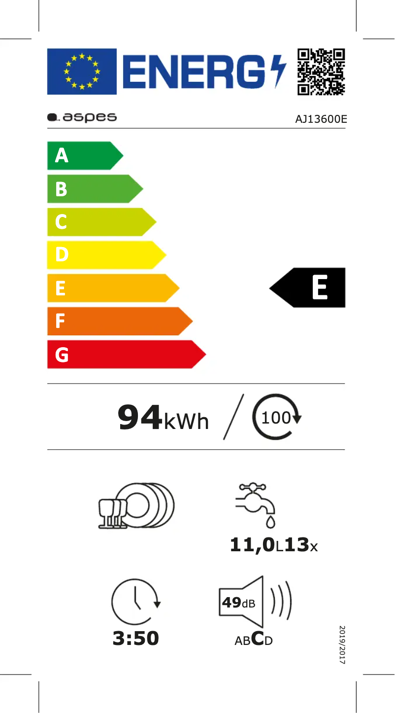 Page 1 de la notice Label énergétique Aspes AJ13600E