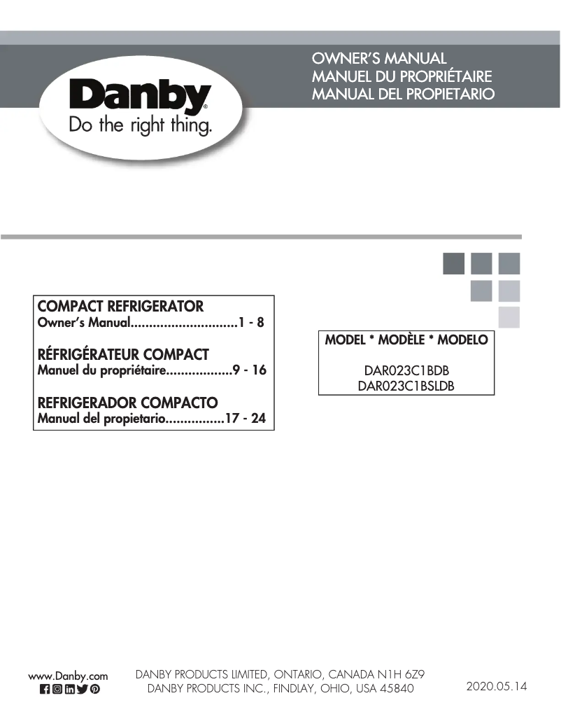 Page 1 de la notice Manuel utilisateur Danby DAR023C1BSLDB