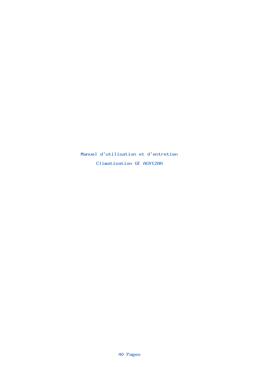 Page 1 de la notice Manuel d'utilisation et d'entretien GE AGV12AH