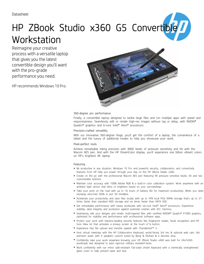 Page n°1 - Fiche technique HP ZBook Studio x360 G5