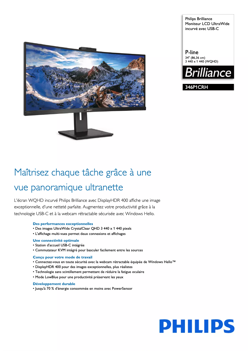 Page n°1 - Fiche technique Philips P Line 346P1CRH