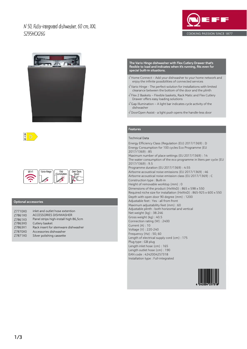 Page 1 of the manual Technical Sheet Neff S295HCX26G