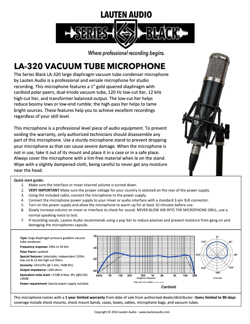Page 1 de la notice Manuel utilisateur Lauten Audio LA-320