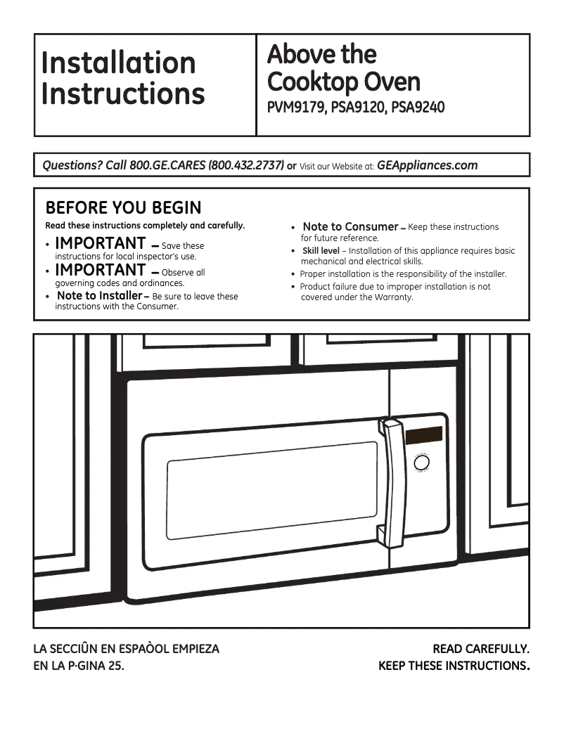 Page n°1 - Guide d'installation GE PSA9240DFBB