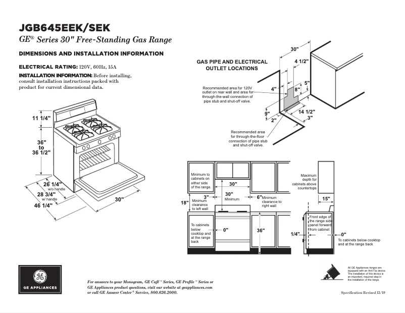 Page n°1 - Fiche technique GE JGB645SEKSS