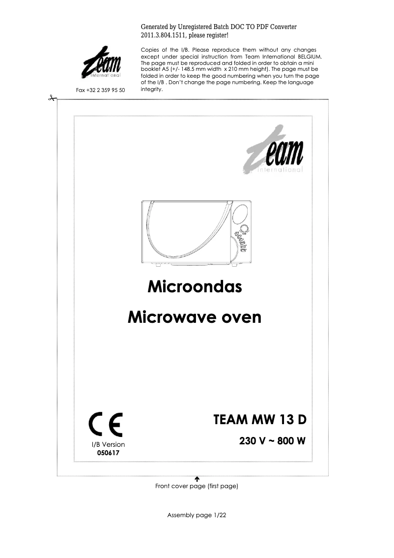 Image de la première page du manuel de l'appareil MW 13