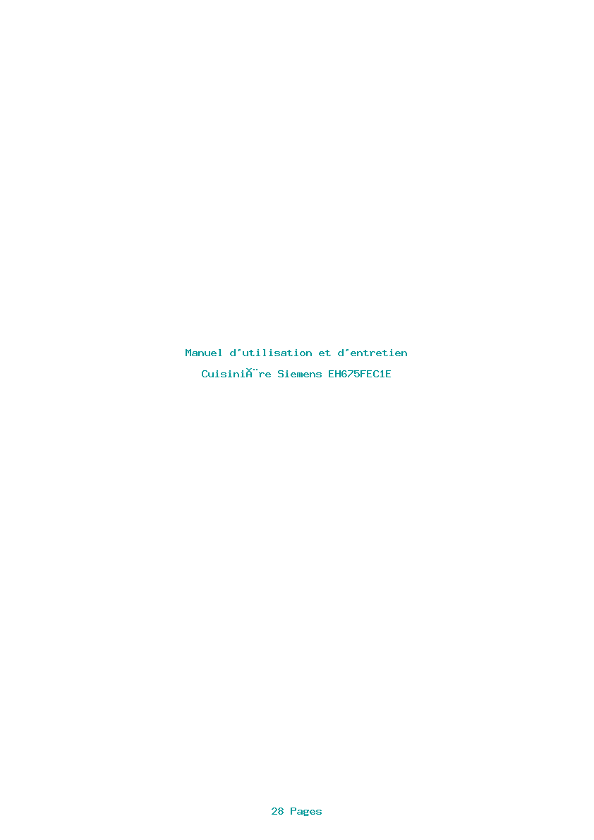Page 1 de la notice Manuel d'utilisation et d'entretien Siemens EH675FEC1E