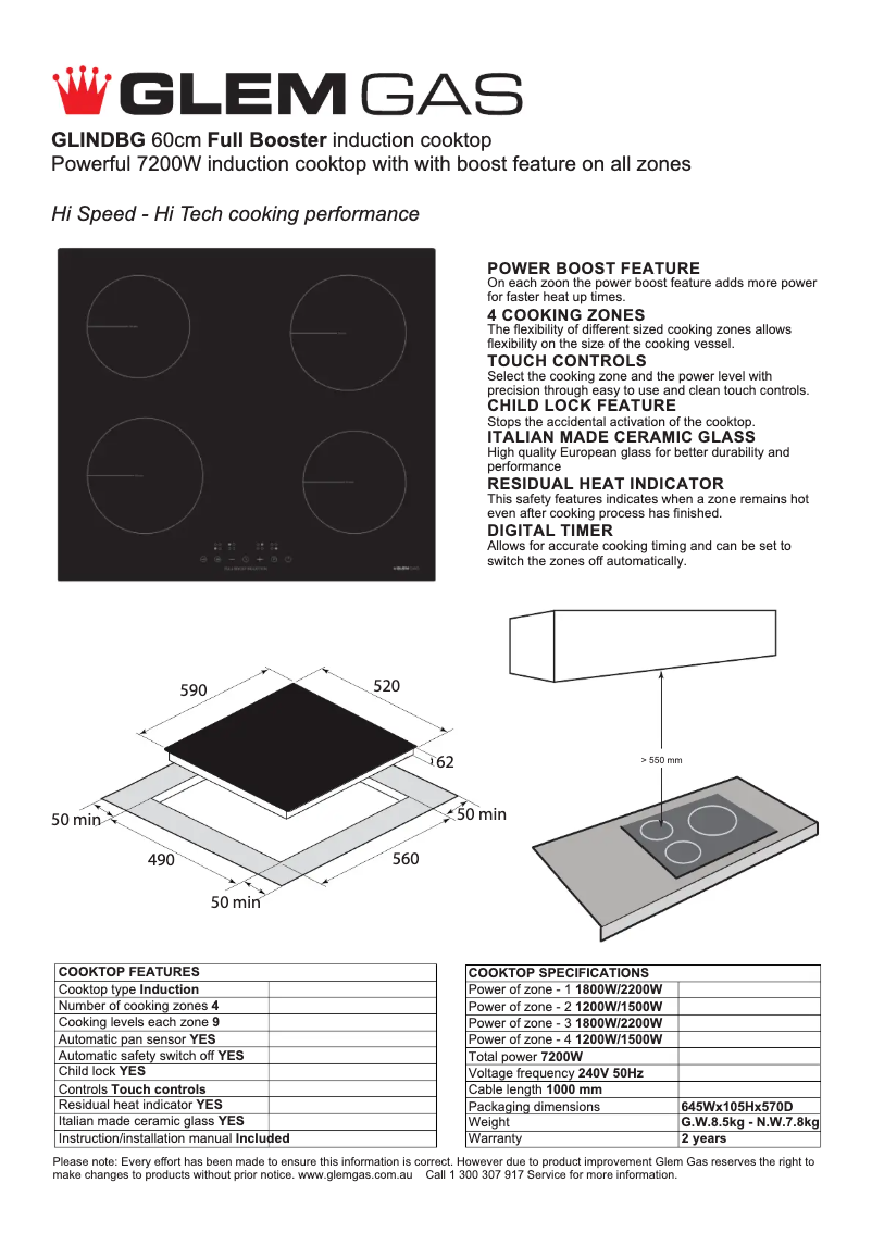 Page 1 de la notice Fiche technique Glem Gas GLINDBG