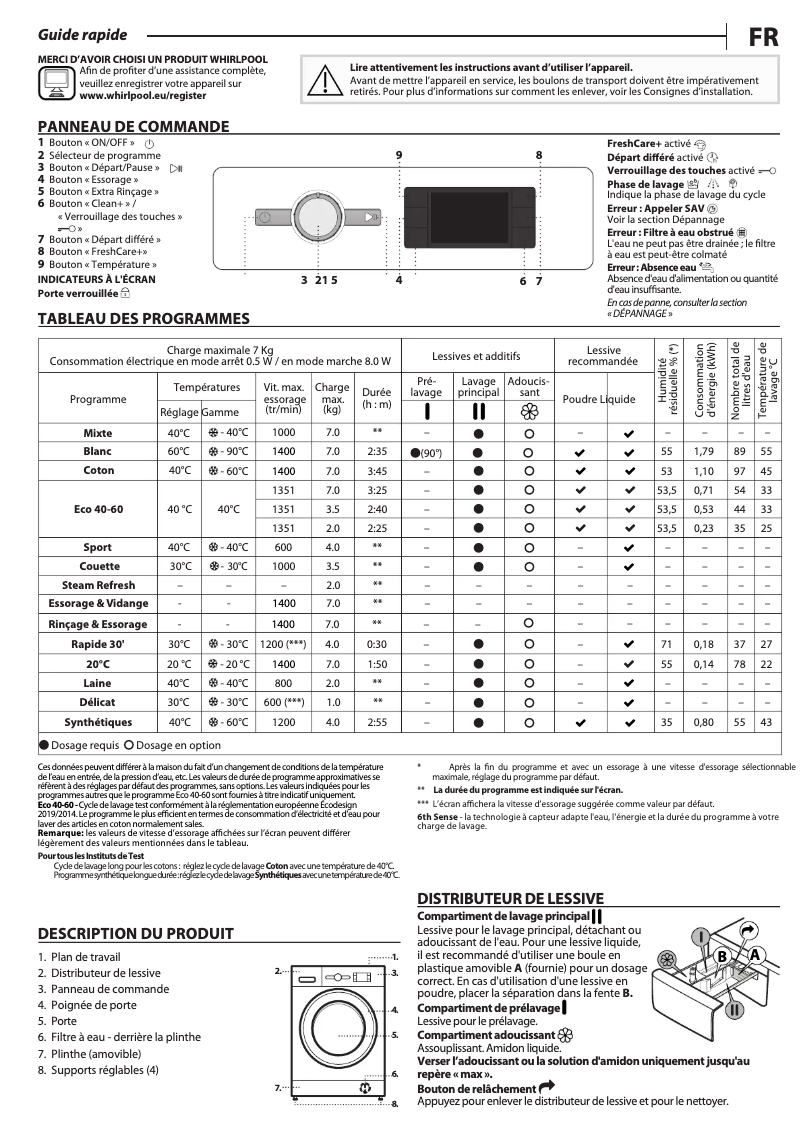 Página 1 del manual Manual de uso y mantenimiento Whirlpool FFBBE 7458 BV F