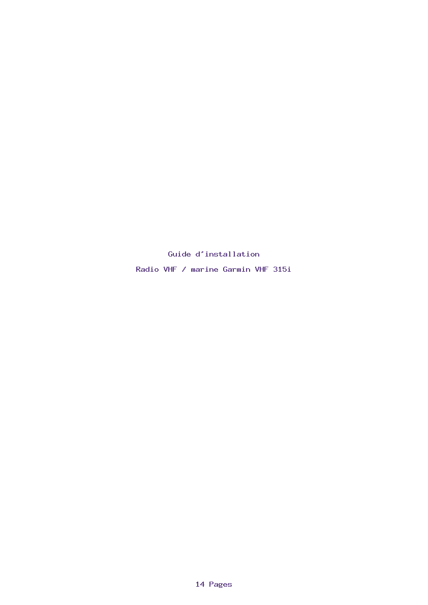 Page 1 de la notice Guide d'installation Garmin VHF 315i