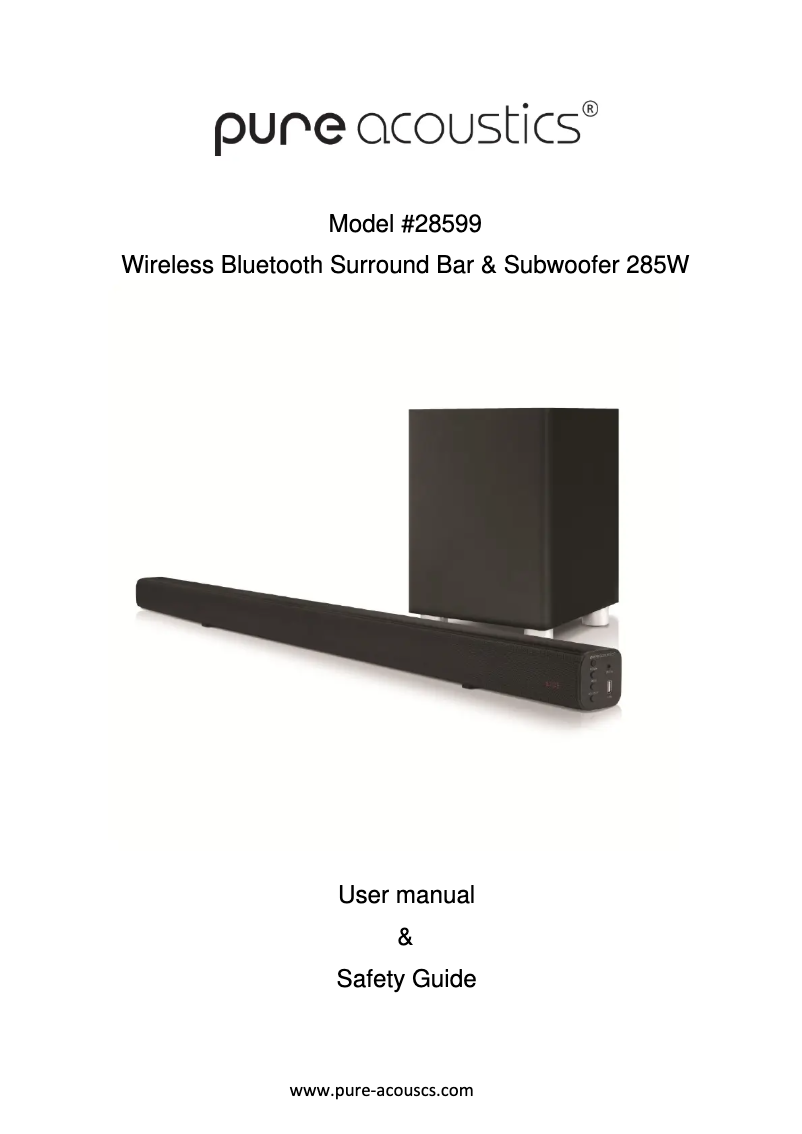 Page 1 de la notice Manuel utilisateur Pure Acoustics SBW-285
