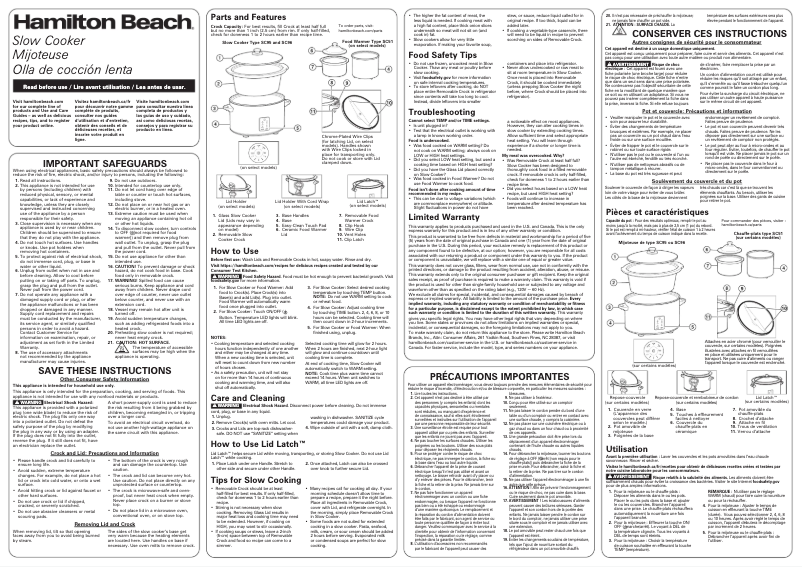 Page 1 de la notice Manuel utilisateur Hamilton Beach 33752