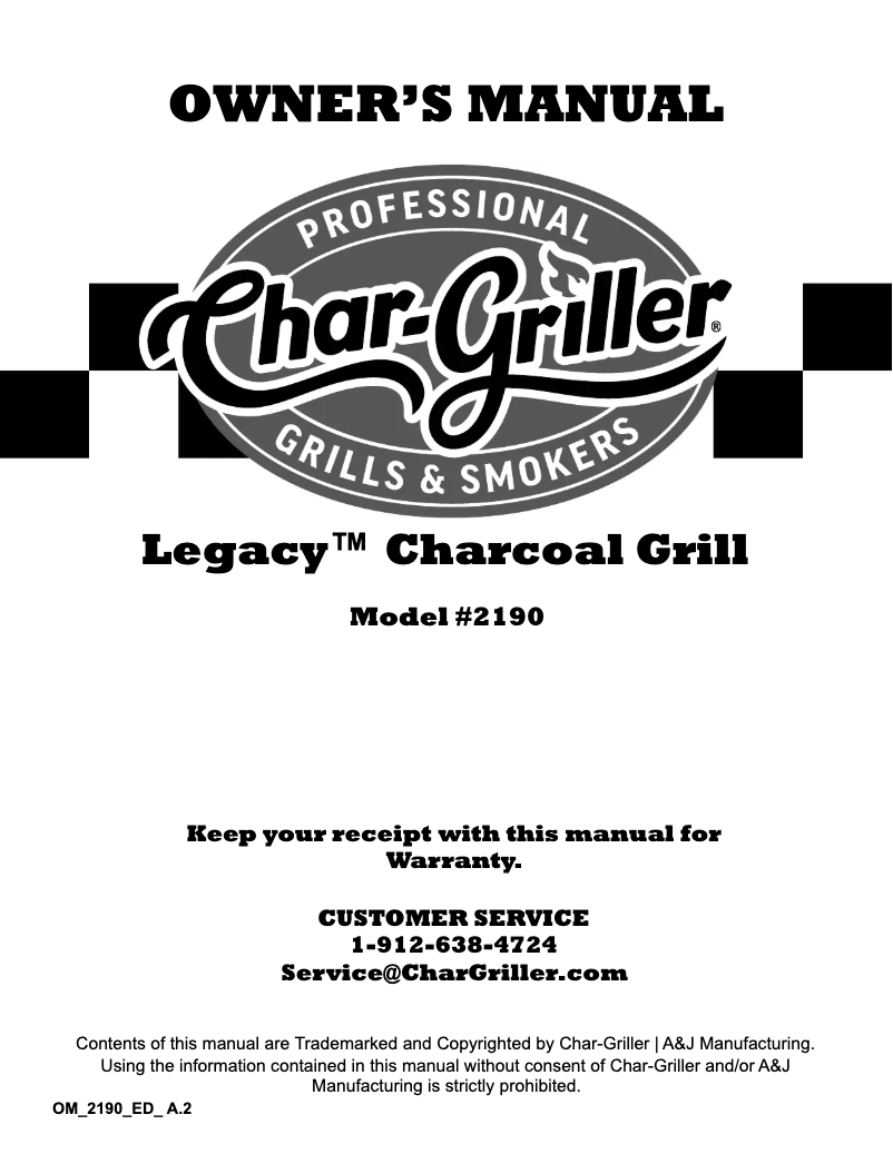 Page 1 de la notice Manuel utilisateur Char-Griller Legacy 2190