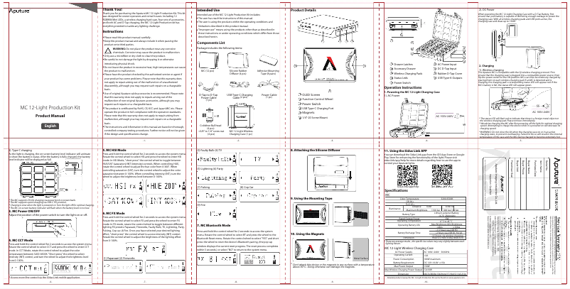 Page 1 de la notice Manuel utilisateur Aputure MC 12-Light Production Kit