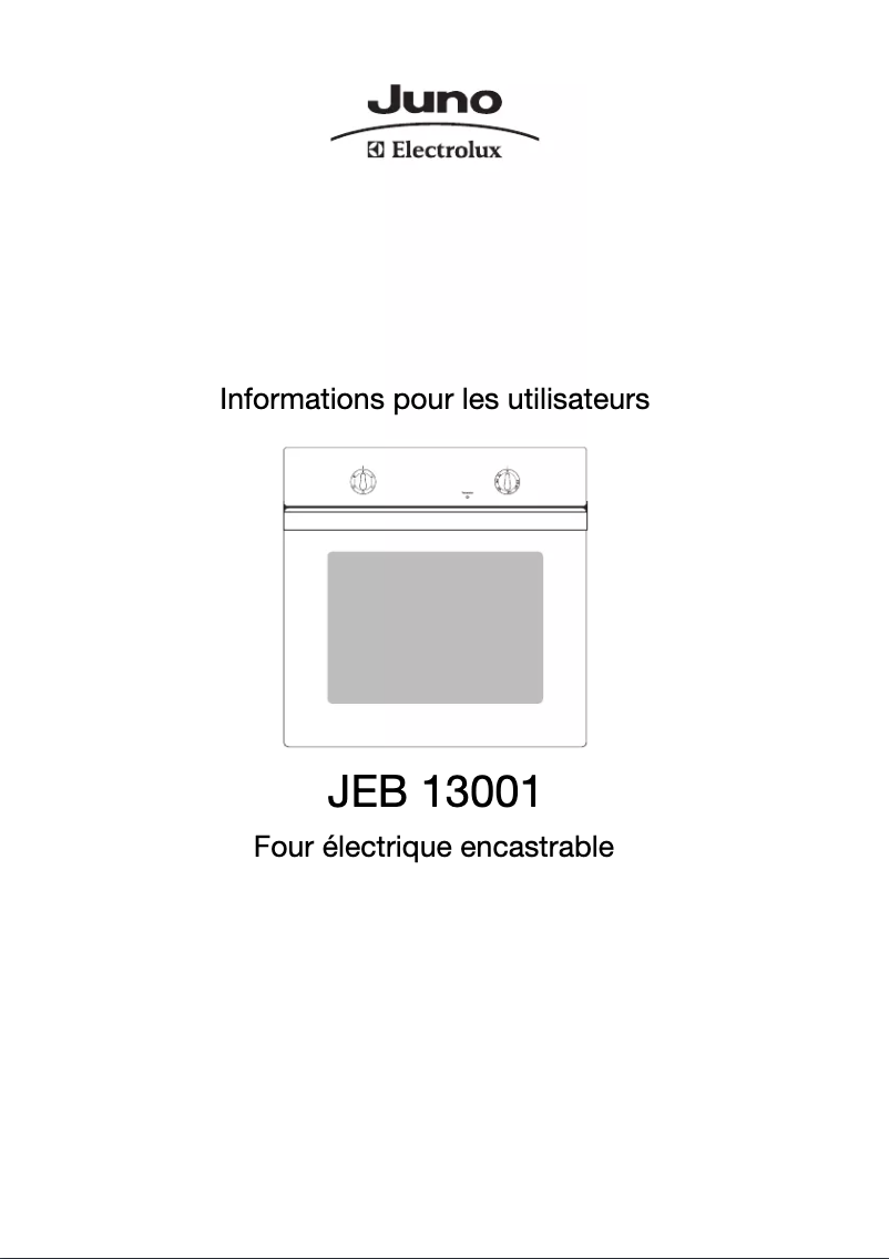 Page 1 de la notice Manuel utilisateur Juno Electrolux JEB13001E