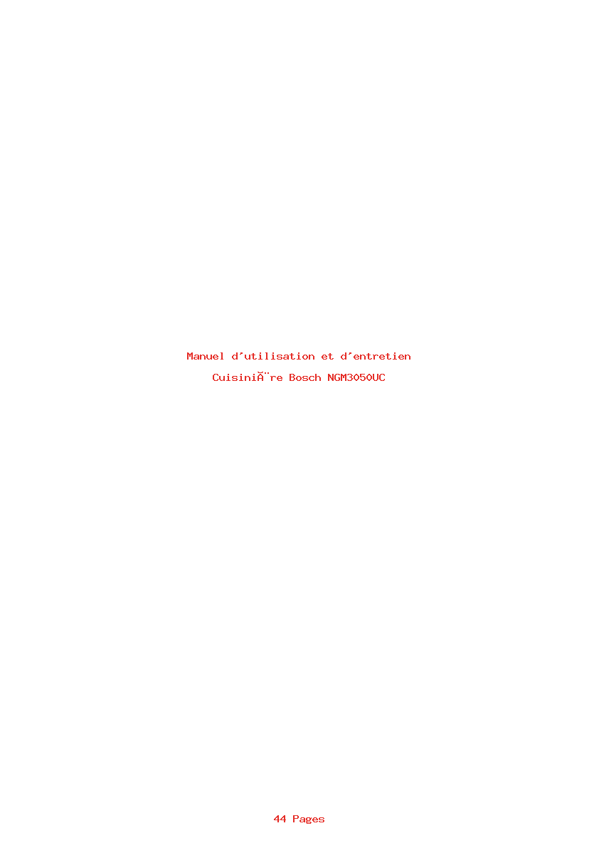Page 1 de la notice Manuel d'utilisation et d'entretien Bosch NGM3050UC