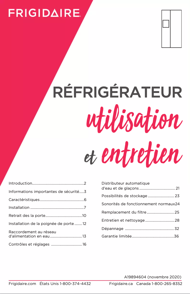 Page 1 de la notice Manuel utilisateur Frigidaire GRSS2352AF