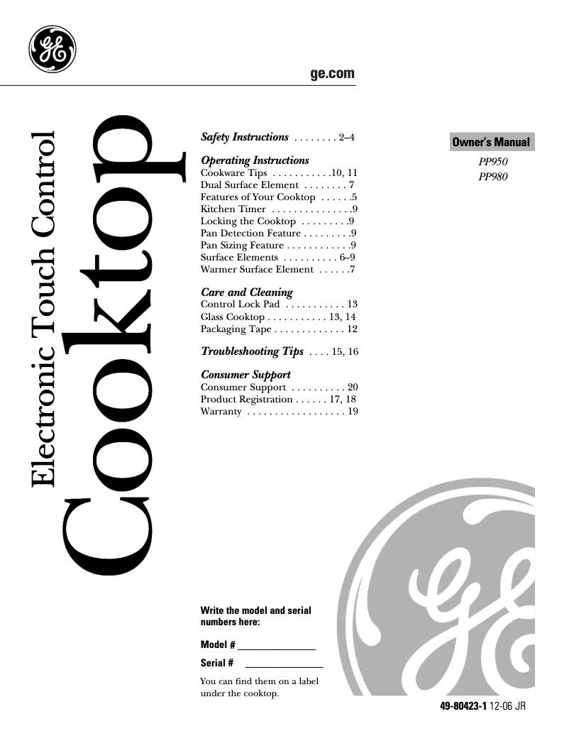 Page 1 of the manual Use and Maintenance Manual GE Profile PP980BMBB