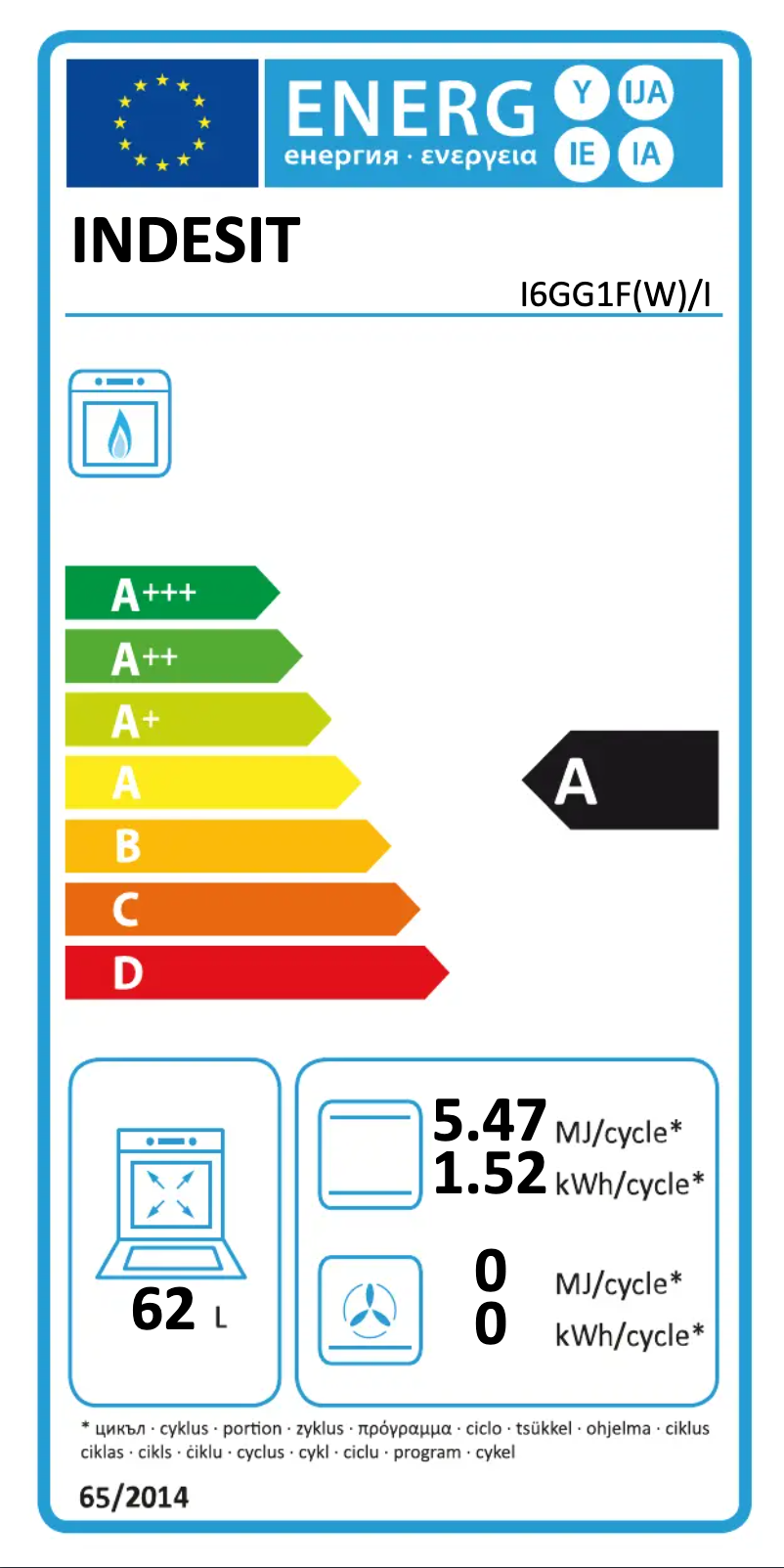 Page n°1 - Label énergétique Indesit I6GG1F(W)/I