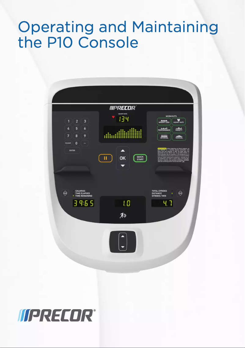 Page 1 of the manual User Manual Precor P10 Console