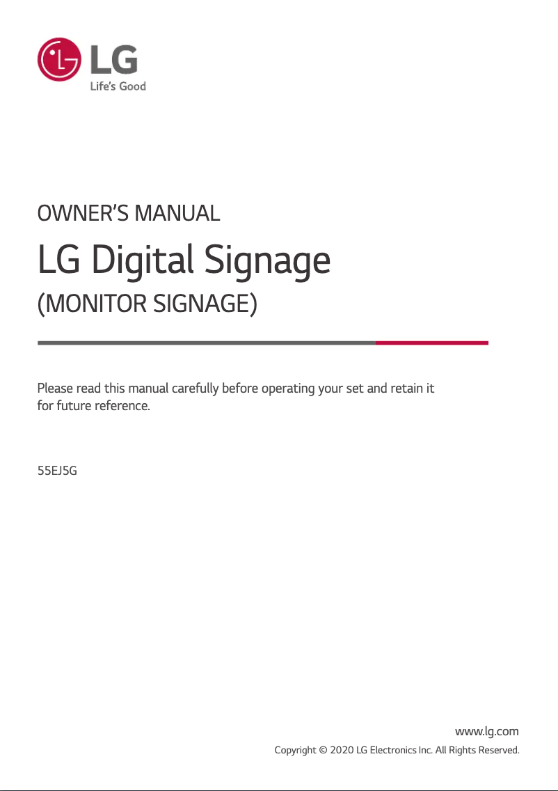Page 1 de la notice Manuel utilisateur LG 55EJ5G