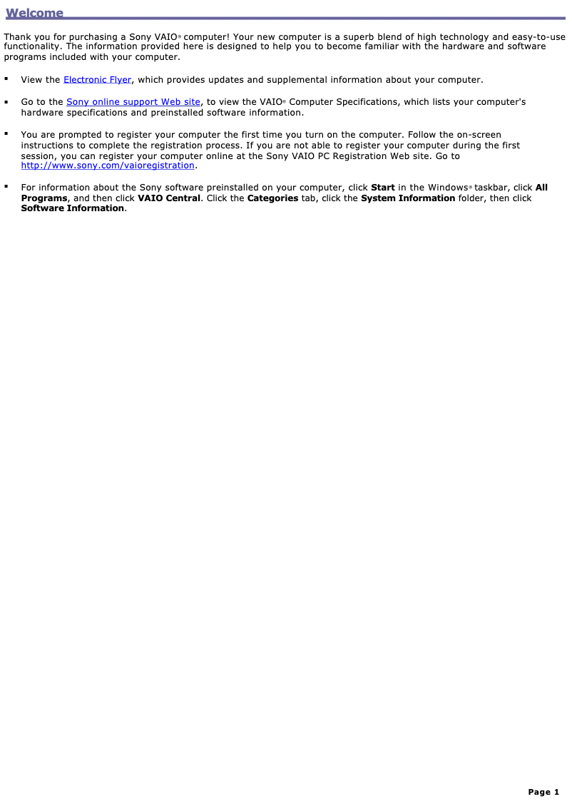 Page 1 de la notice Manuel utilisateur Sony Vaio VGC-RB57GY