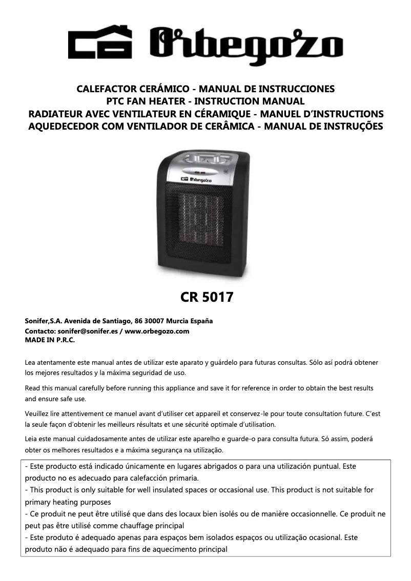Page 1 de la notice Manuel utilisateur Orbegozo CR 5022