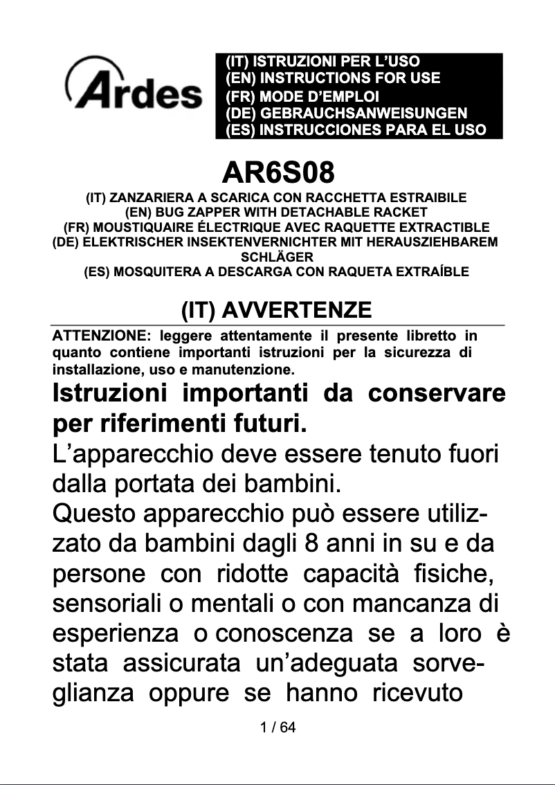 Page 1 de la notice Instructions / montage Ardes AR6S08