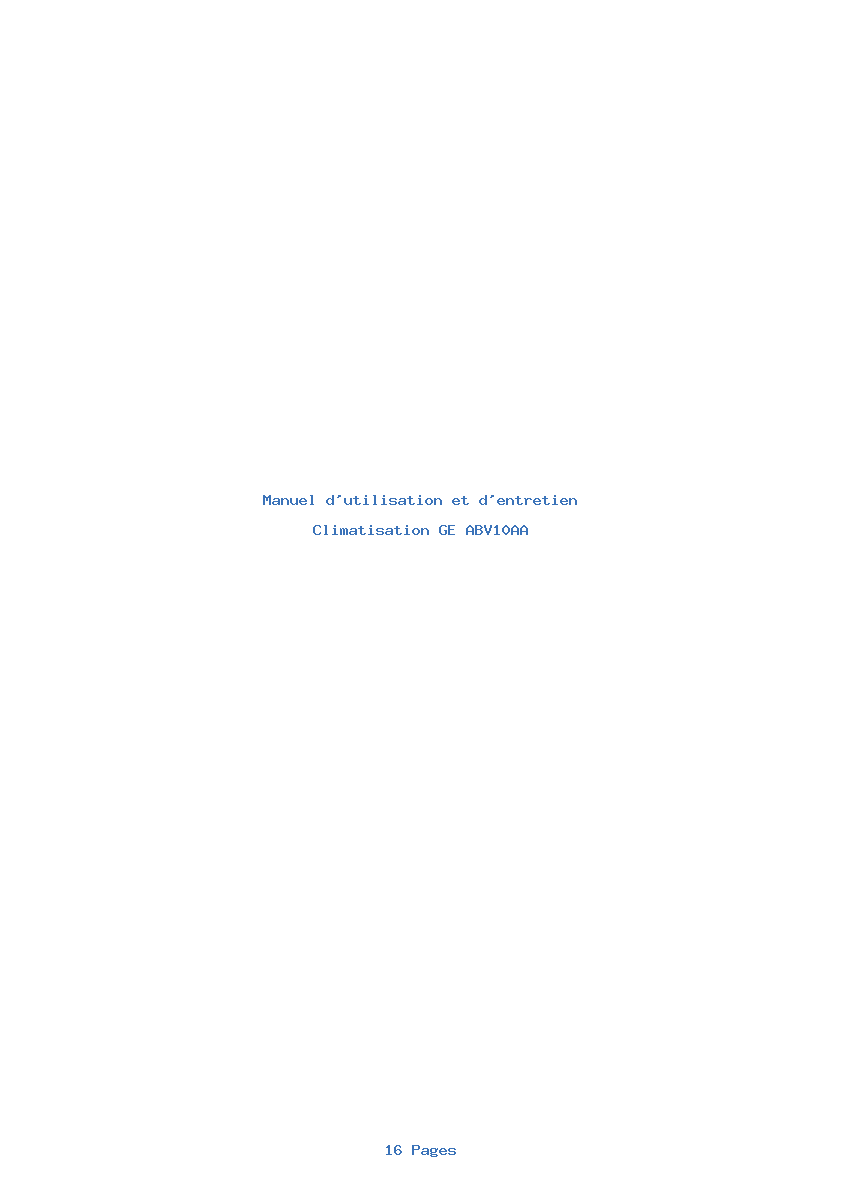 Page 1 de la notice Manuel d'utilisation et d'entretien GE ABV10AA