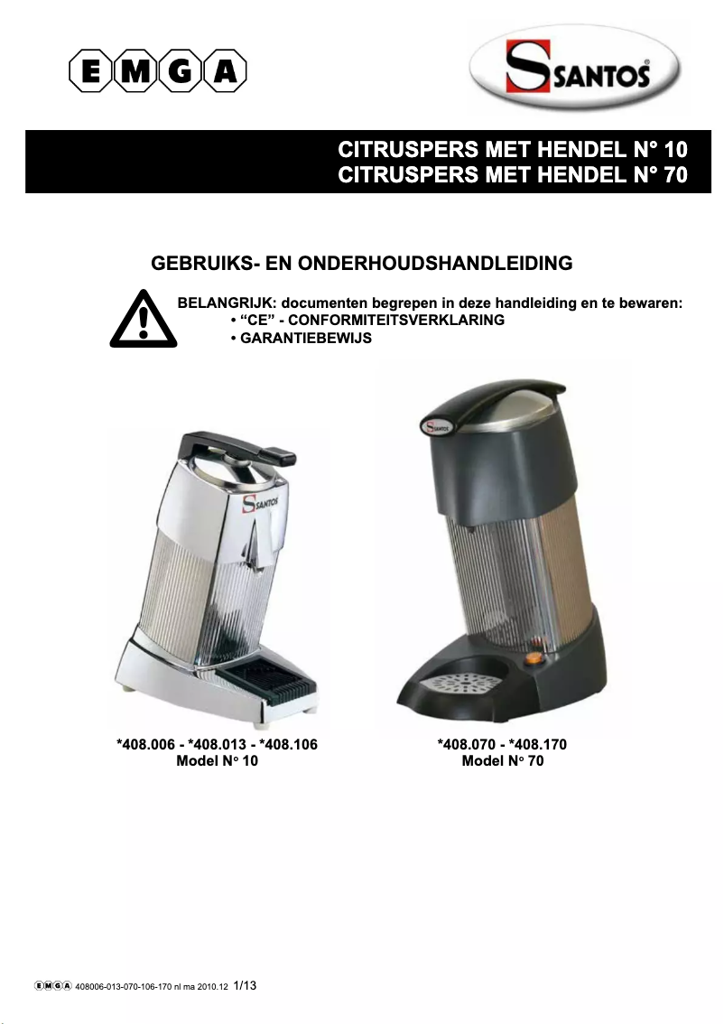 Page 1 de la notice Manuel utilisateur Santos N° 10