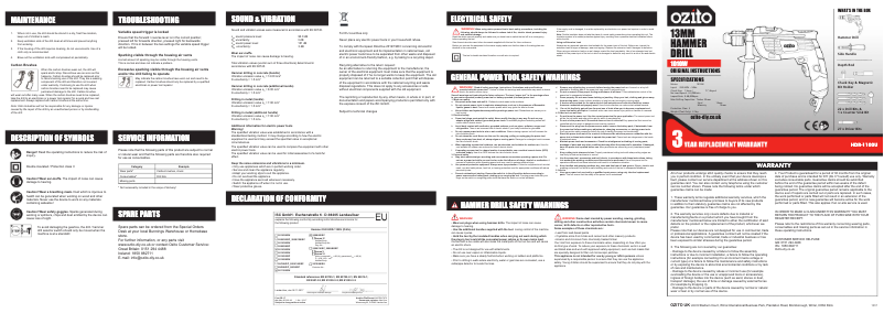 Page 1 de la notice Manuel utilisateur Ozito HDR-1100U