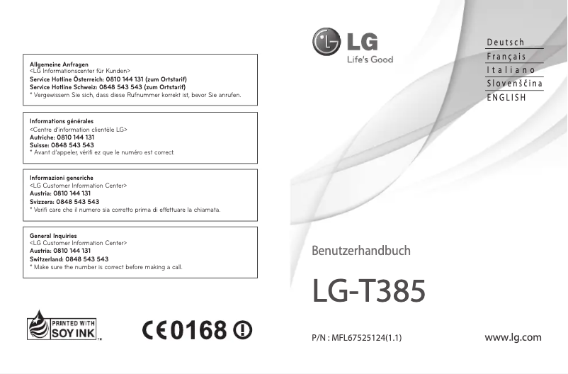 Page 1 de la notice Manuel utilisateur LG T385
