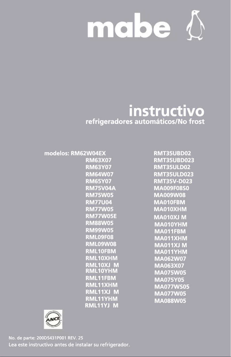 Page 1 de la notice Manuel utilisateur Mabe RM99W05