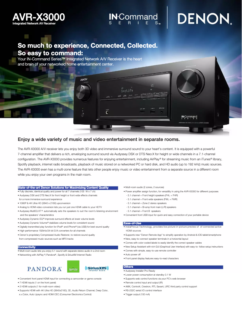 Page 1 de la notice Fiche technique Denon AVR-X3000