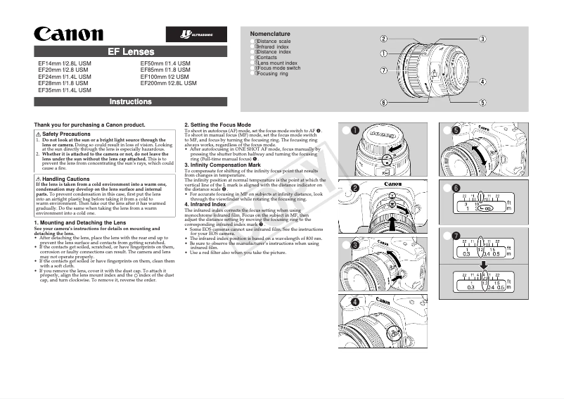 Page 1 de la notice Manuel utilisateur Canon EF 35MM F/1.4L USM