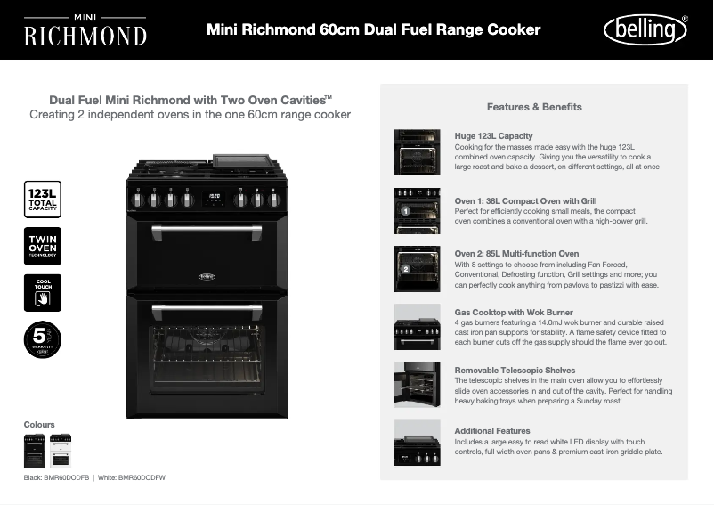 Page 1 de la notice Fiche technique Belling BMR60DODFW