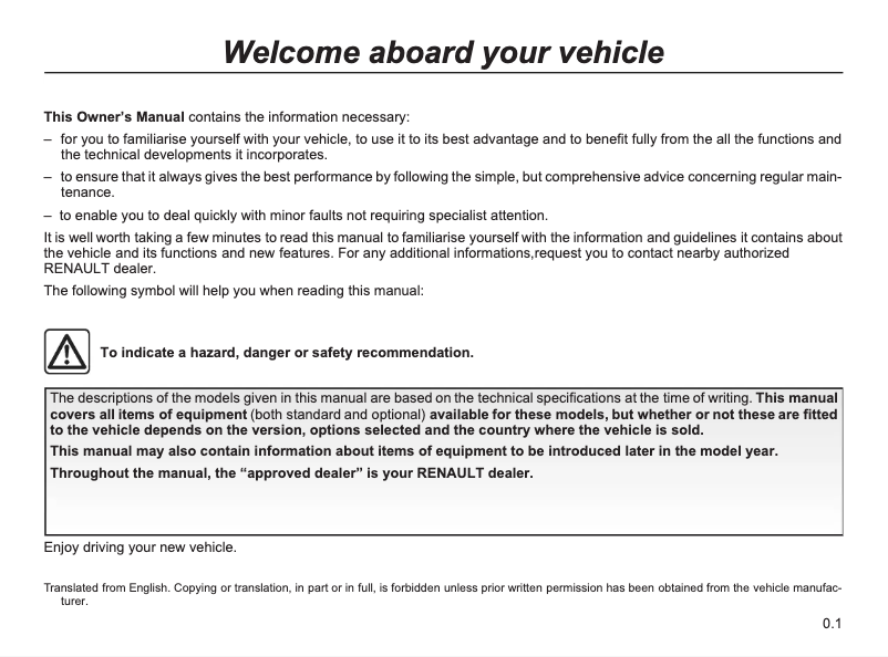 Page 1 de la notice Manuel utilisateur Renault Kwid (2017)