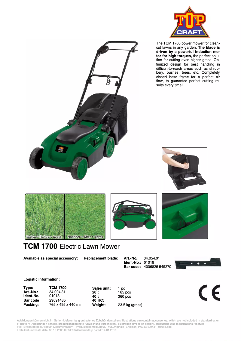 Page 1 de la notice Manuel utilisateur Topcraft TCM 1700