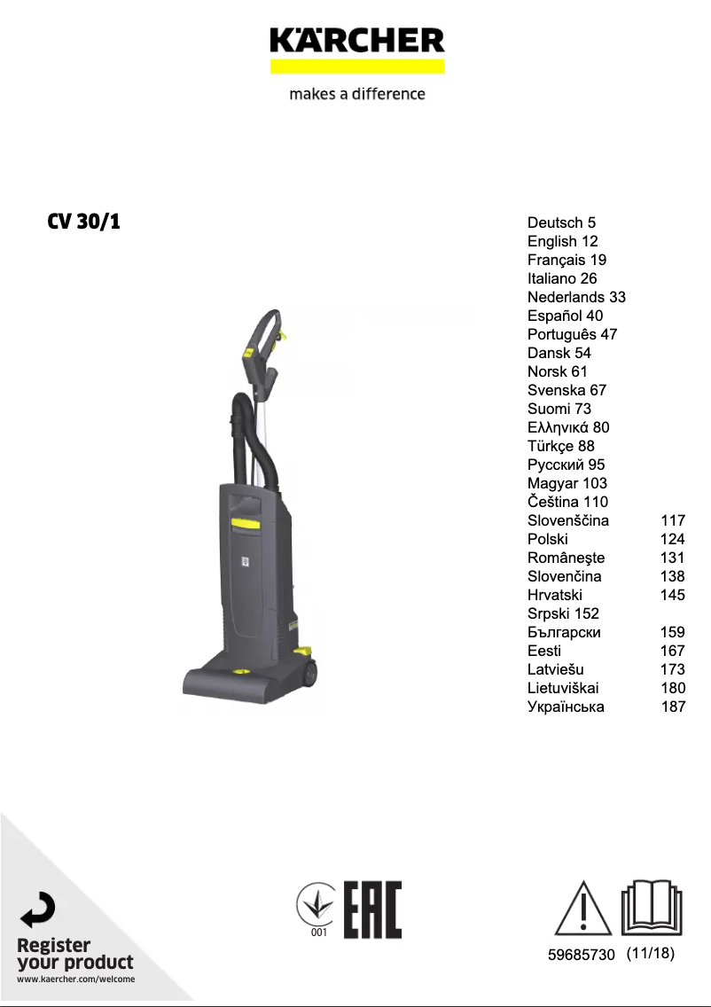 Page 1 de la notice Manuel utilisateur Kärcher CV 30/1