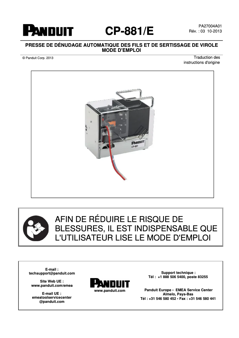 Page 1 de la notice Guide d'installation Panduit CP-881/E